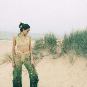 Green Ombre Fringe Knit Pants - Women's Stylish Beach Jumpsuit Alternative